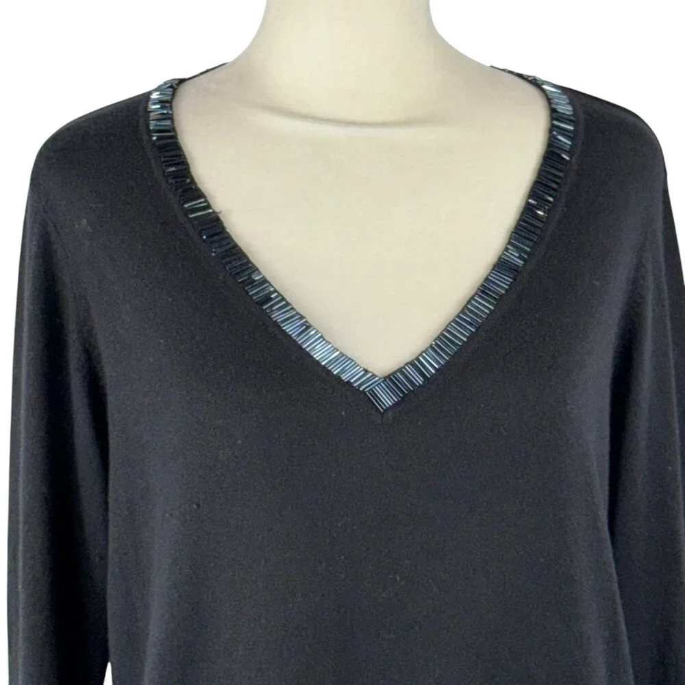 Pamela Dennis Private Client Group Silk & Cashmere V-neck Black Sweater Size M